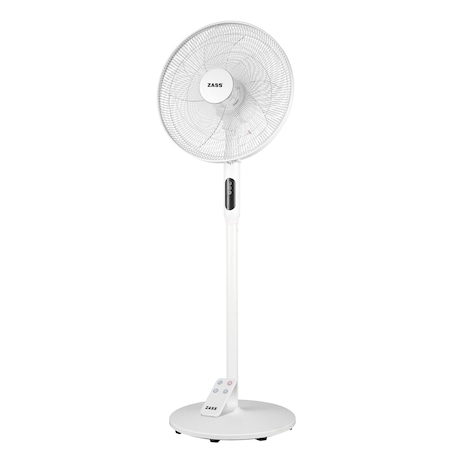 Ventilator cu picior Zass ZFTRA 1608, 55 W, 3 trepte viteza, Oscilatie 90°, Silentios, Temporizator, Panou control soft touch, 3 moduri de ventilare, Inaltime ajustabila, Telecomanda, Alb