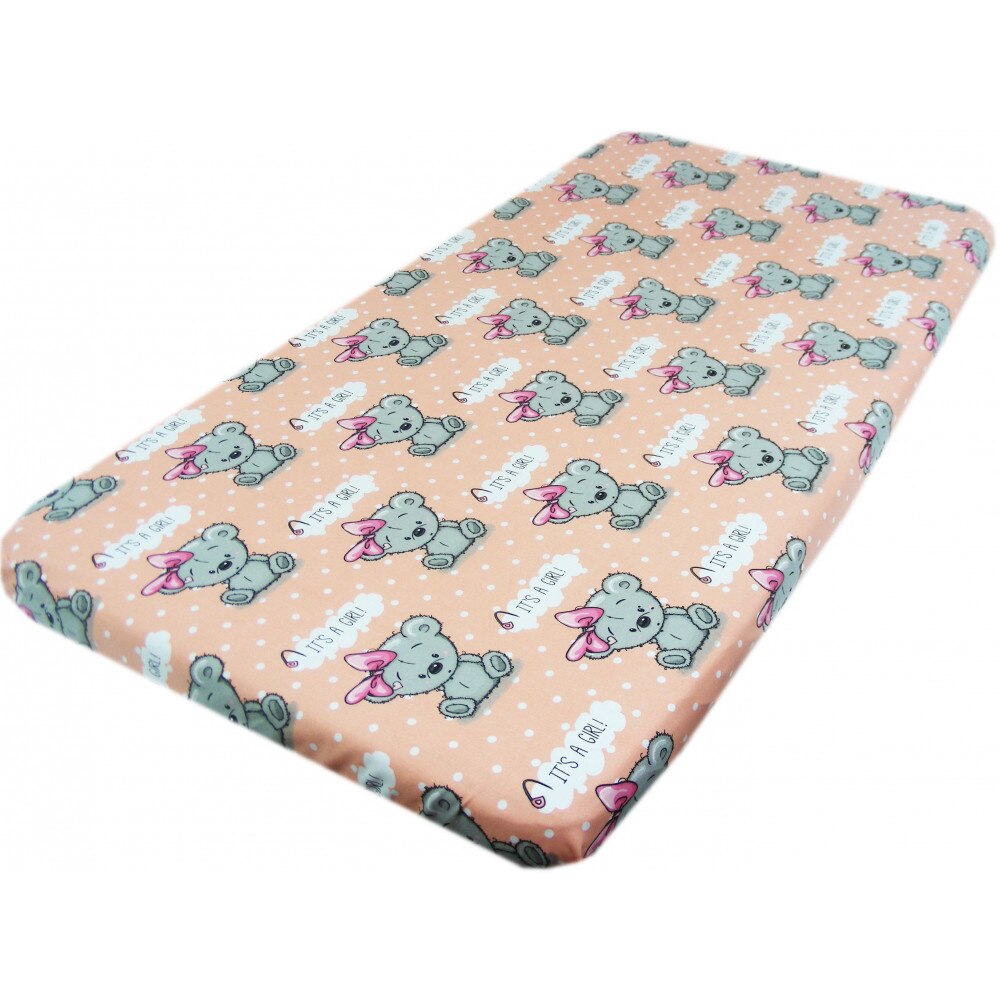 Cearceaf din bumbac cu elastic 120x60 cm Ursuletul cu fundita
