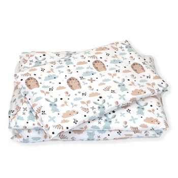 Set Lenjerie din bumbac, 3 piese, cu protectie laterala, pentru pat bebelusi 120 x 60 cm, Iepuras Blue Set Lenjerie din bumbac, 3 piese, cu protectie laterala, pentru pat bebelusi 120 x 60 cm, Iepuras Blue