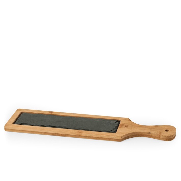 Platou lemn bambus cu placa ardezie 10x40 cm