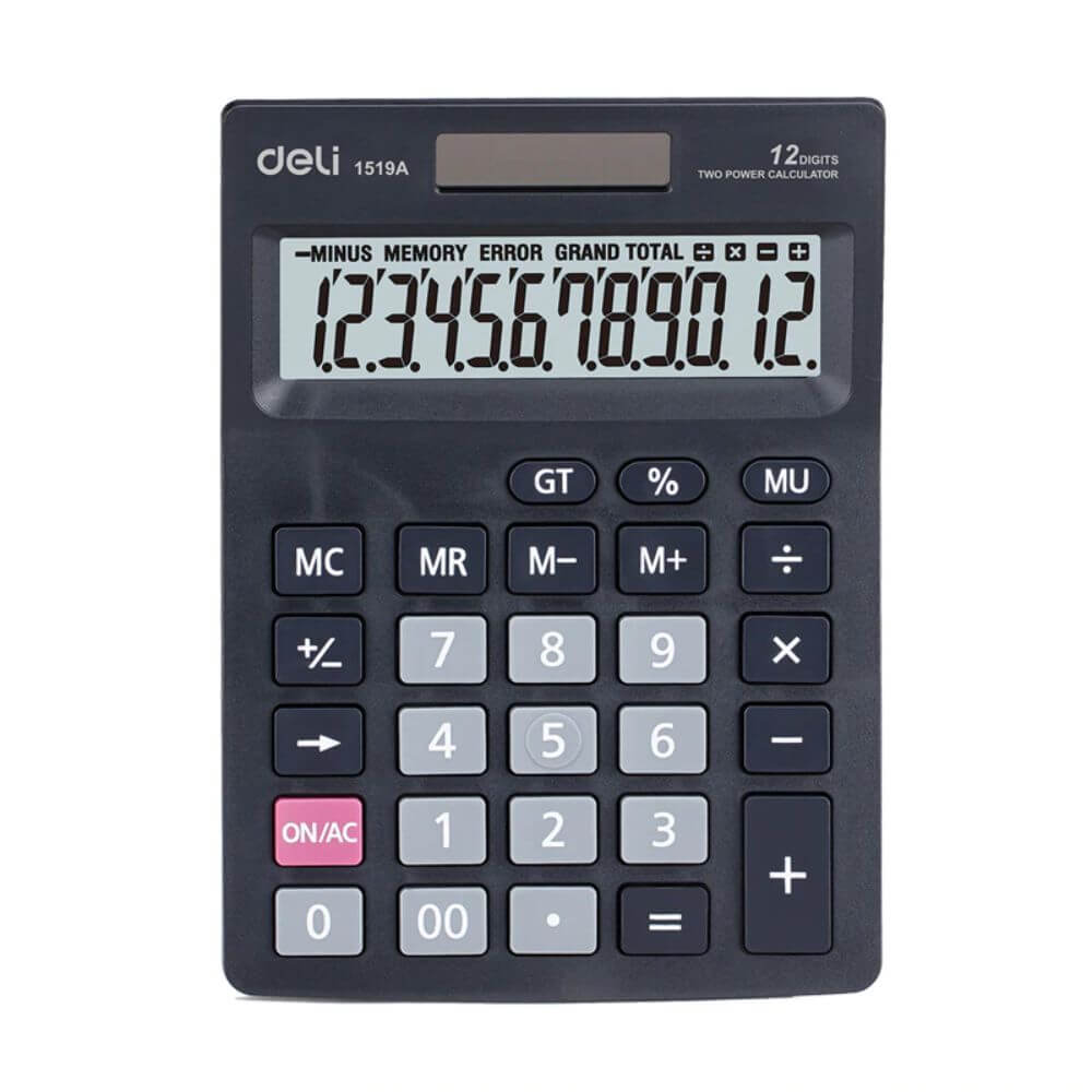 Calculator de Birou Deli Smart, 12 Digits, 205x132x35 mm, Alimentare Duala, Corp din Plastic Negru