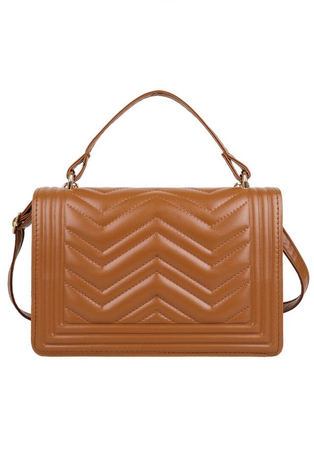 Geanta de dama Lorene maro din piele ecologica matlasata, 22 x 16 x 7 cm