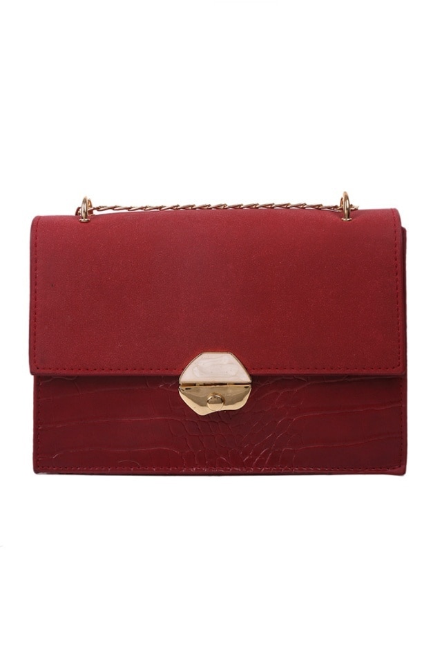 Geanta de dama Lesley rosie din piele ecologica tip piele de crocodil, 22 x 15 x 7 cm