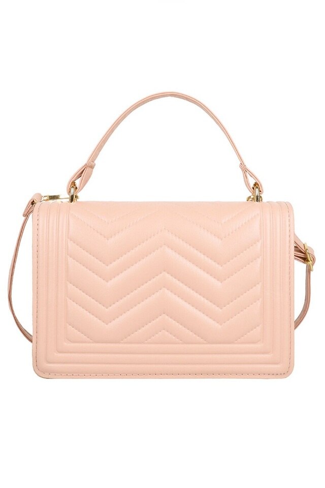 Geanta de dama Lorene roz din piele ecologica matlasata, 22 x 16 x 7 cm