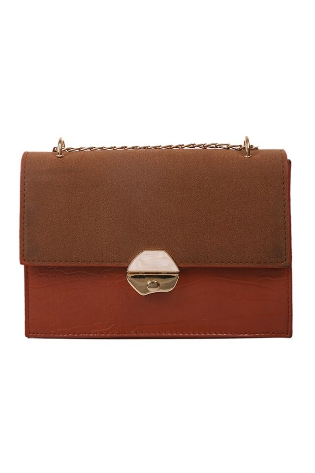 Geanta de dama Lesley maro din piele ecologica tip piele de crocodil, 22 x 15 x 7 cm