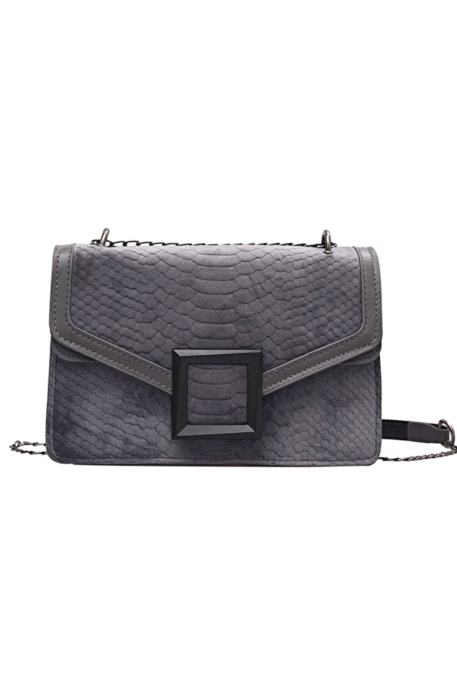 Geanta de dama Glory gri din material tip catifea si insertii de piele ecologica, 22 x 16 x 7 cm