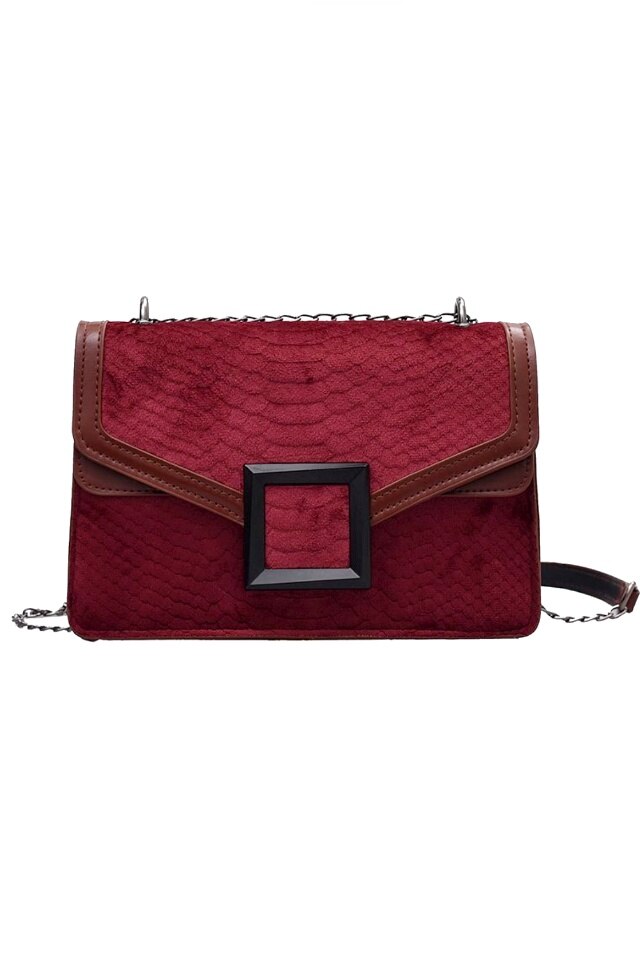 Geanta de dama Glory rosie din material tip catifea si insertii de piele ecologica, 22 x 16 x 7 cm