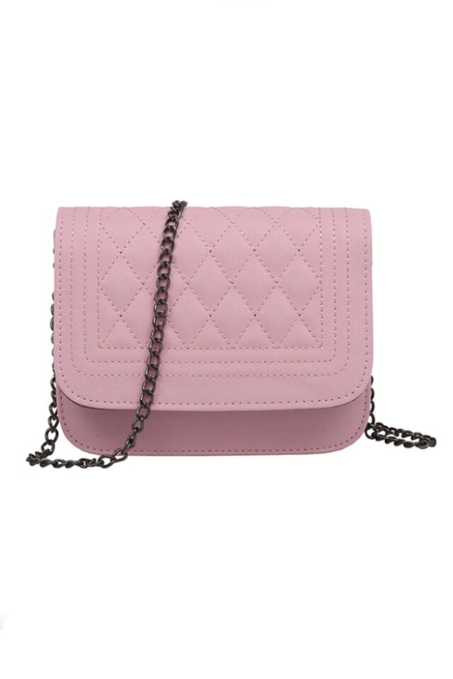 Geanta de dama Serenity roz din piele ecologica matlasata, 19 x 16 x 8 cm