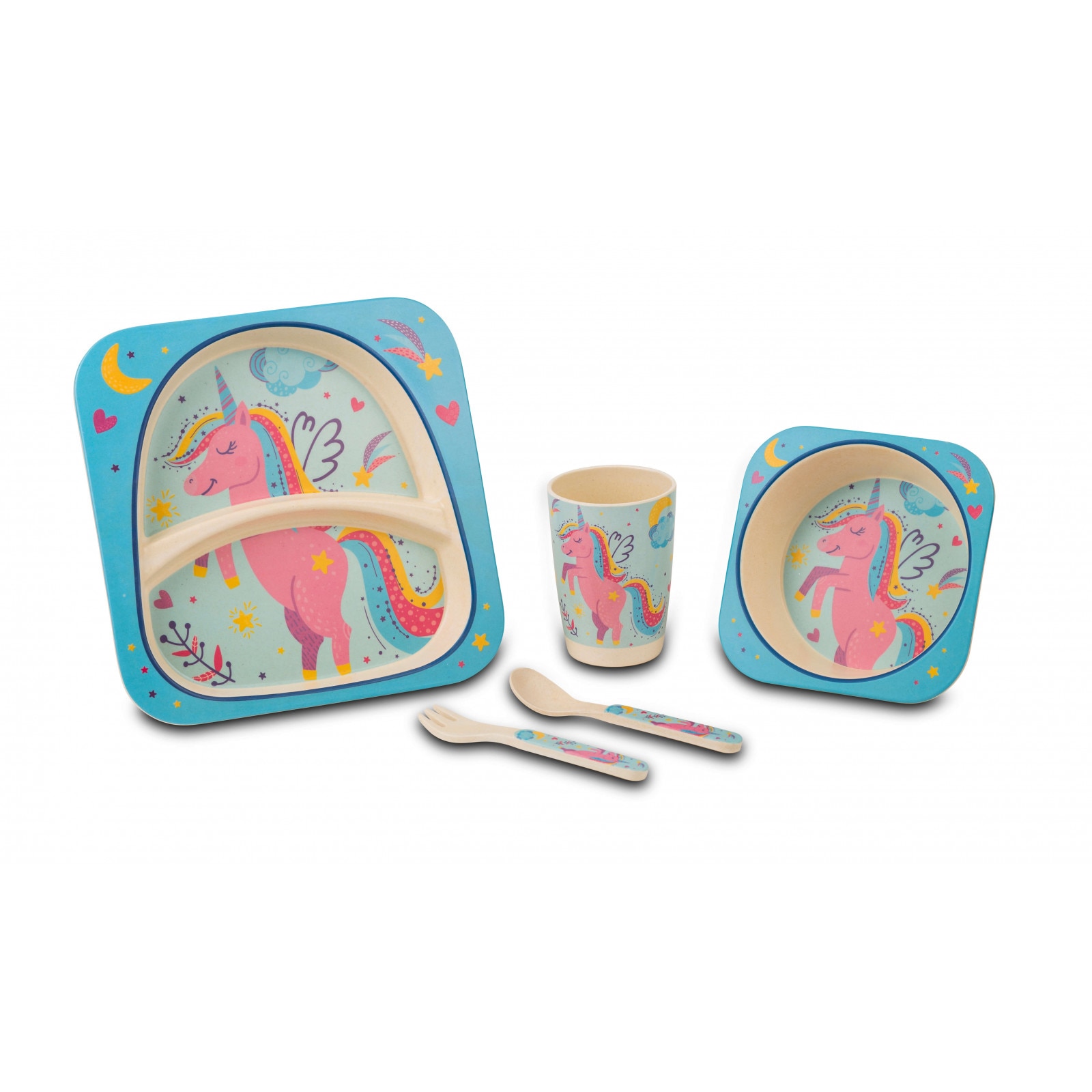 Set serviciu masa copii Unicorn farfurie, bol, cana, tacamuri NV 187 016