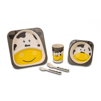 Set serviciu masa copii Vacuta farfurie, bol, cana, tacamuri NV 187 006 Set serviciu masa copii Vacuta farfurie, bol, cana, tacamuri NV 187 006