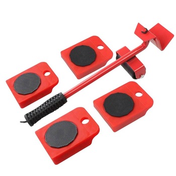 Set pentru transportat si ridicat mobila SIKS®, 4 piese cu roti, o parghie cu roti, max 150kg, rosu Set pentru transportat si ridicat mobila SIKS®, 4 piese cu roti, o parghie cu roti, max 150kg, rosu