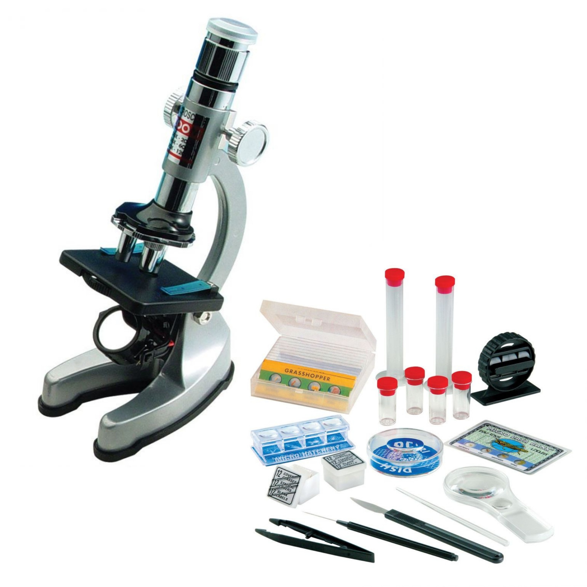 Set de joaca microscop metalic Edu Toys cu servieta si accesorii