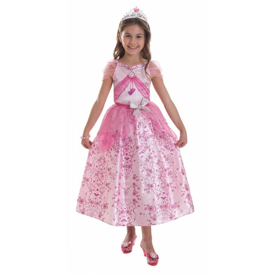 Set rochie si tiara Barbie fete, Amscan, roz, 116 cm, 5-7 ani