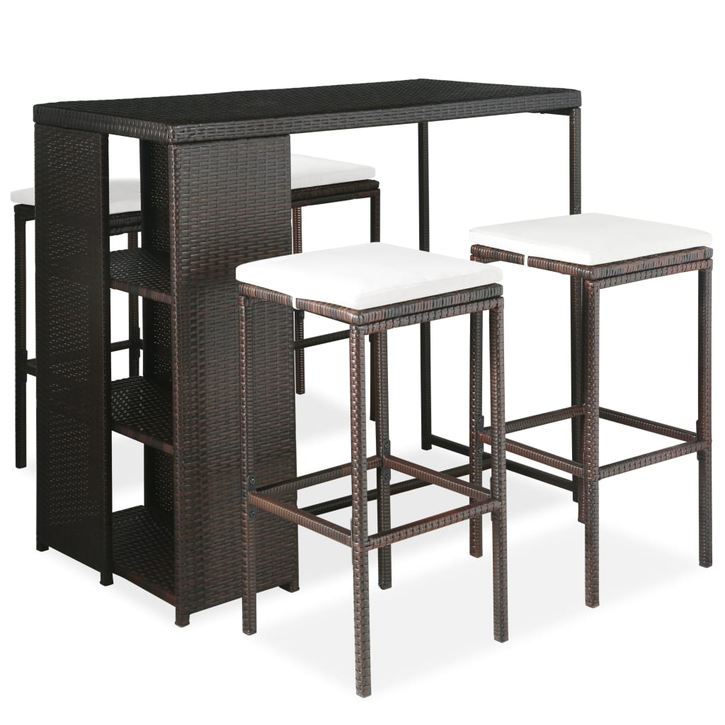 Set de bar pentru gradina cu 5 piese, vidaXL, Poliratan, 120 x 60 x 110 cm, Maro