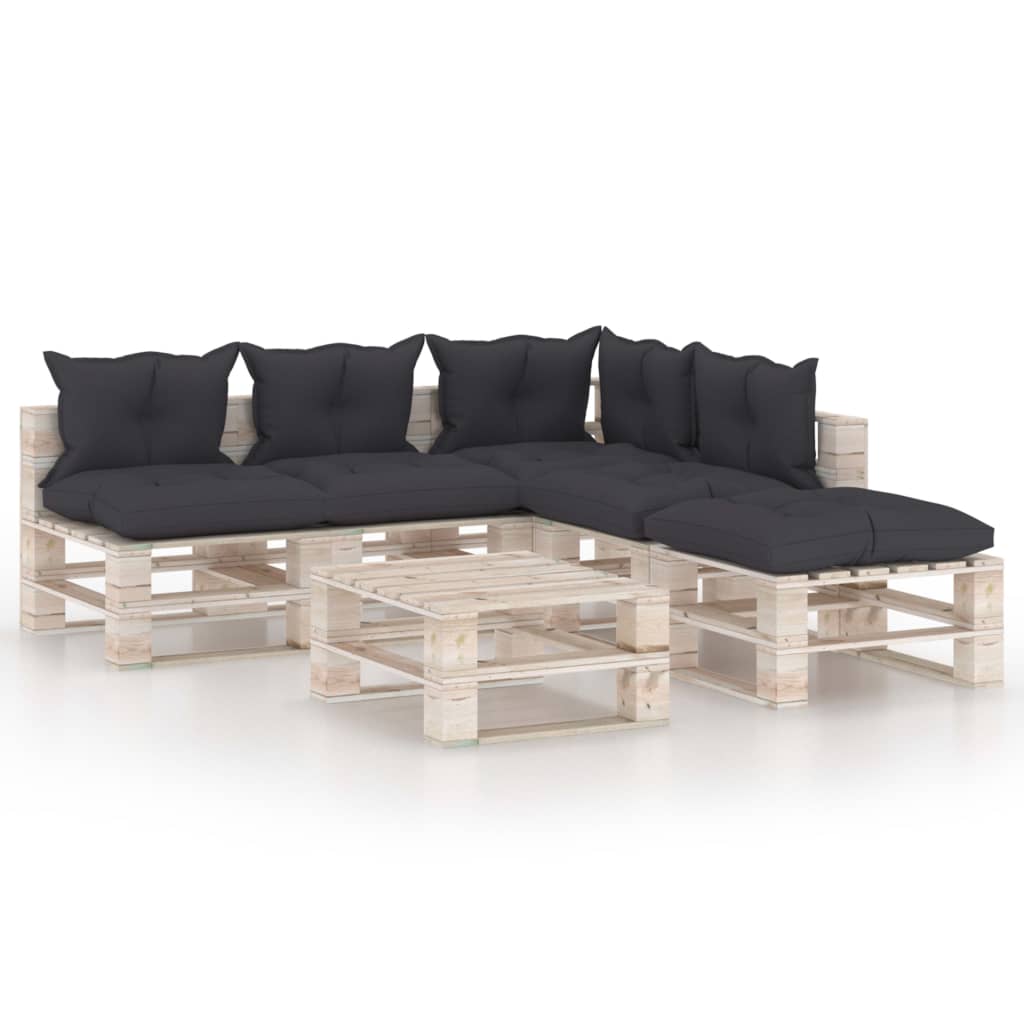 Set mobilier gradina din paleti, 6 piese, cu perne, lemn de pin