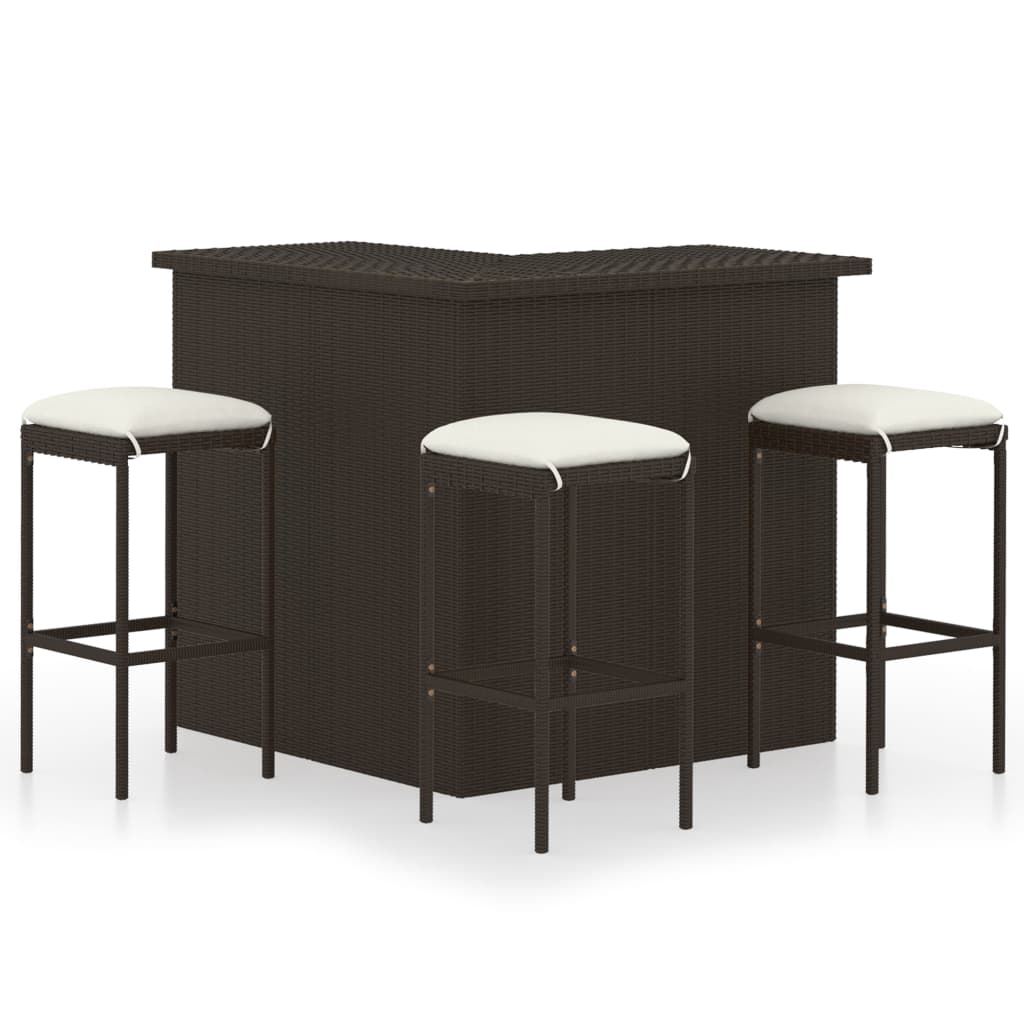 Set mobilier de bar pentru gradina cu 7 piese cu perne crem incluse, vidaXL, Poliratan, 100 x 50 x 105 cm, Maro