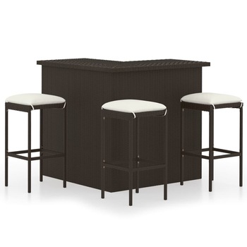 Set mobilier de bar pentru gradina cu 7 piese cu perne crem incluse, vidaXL, Poliratan, 100 x 50 x 105 cm, Maro Set mobilier de bar pentru gradina cu 7 piese cu perne crem incluse, vidaXL, Poliratan, 100 x 50 x 105 cm, Maro