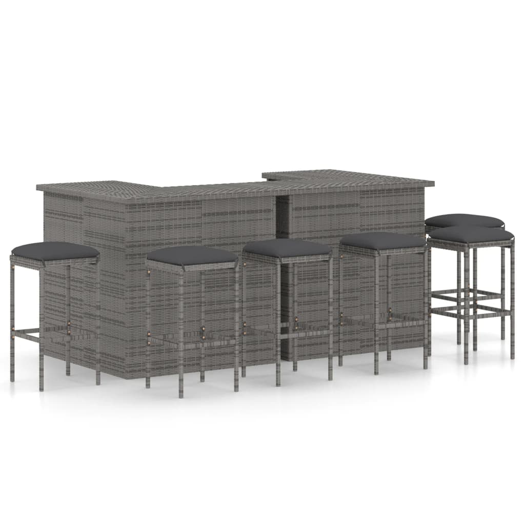 Set mobilier de bar pentru gradina cu 14 piese cu perne incluse, vidaXL, Poliratan, 100 x 50 x 105 cm, Gri