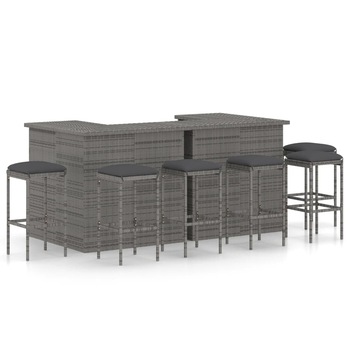 Set mobilier de bar pentru gradina cu 14 piese cu perne incluse, vidaXL, Poliratan, 100 x 50 x 105 cm, Gri Set mobilier de bar pentru gradina cu 14 piese cu perne incluse, vidaXL, Poliratan, 100 x 50 x 105 cm, Gri