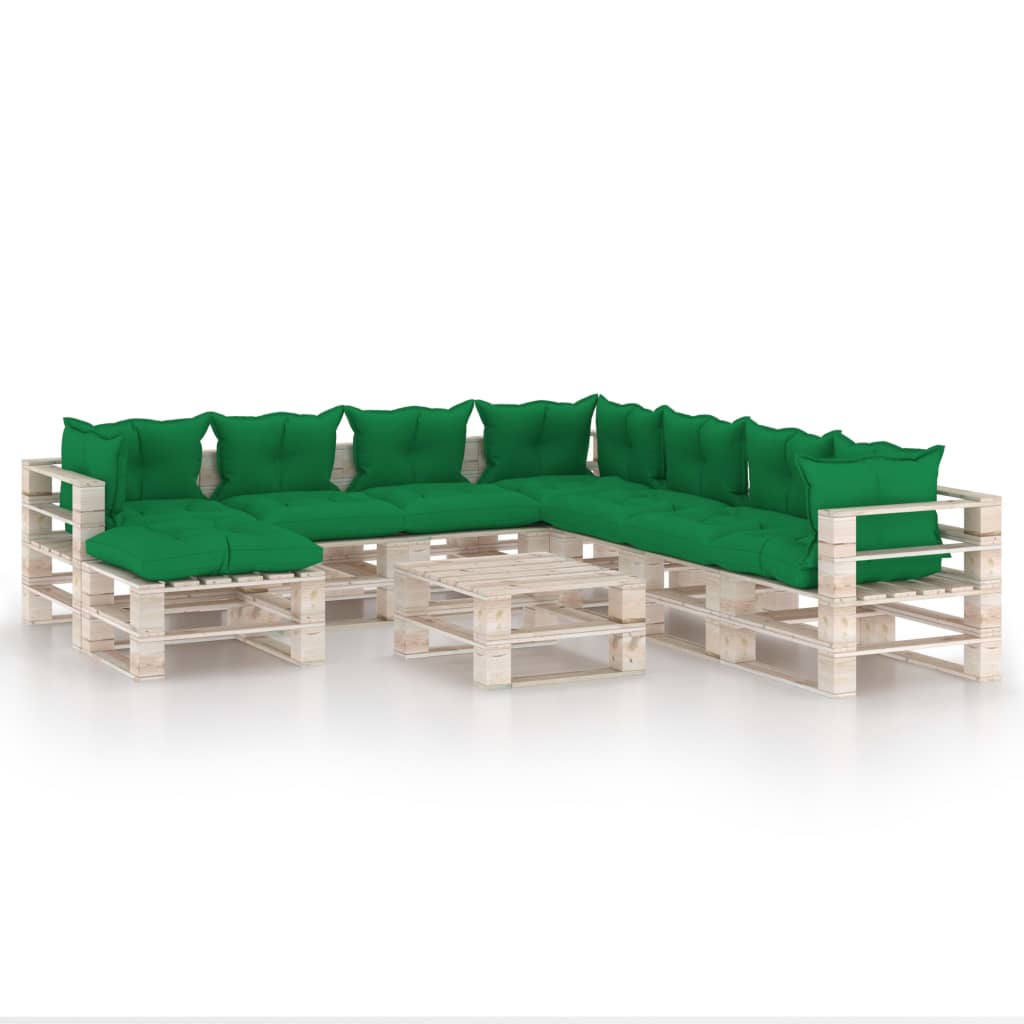 Mobilier de gradina din paleti cu 8 piese cu perne verzi, vidaXL, Lemn, 70 x 67.5 x 62 cm, Verde