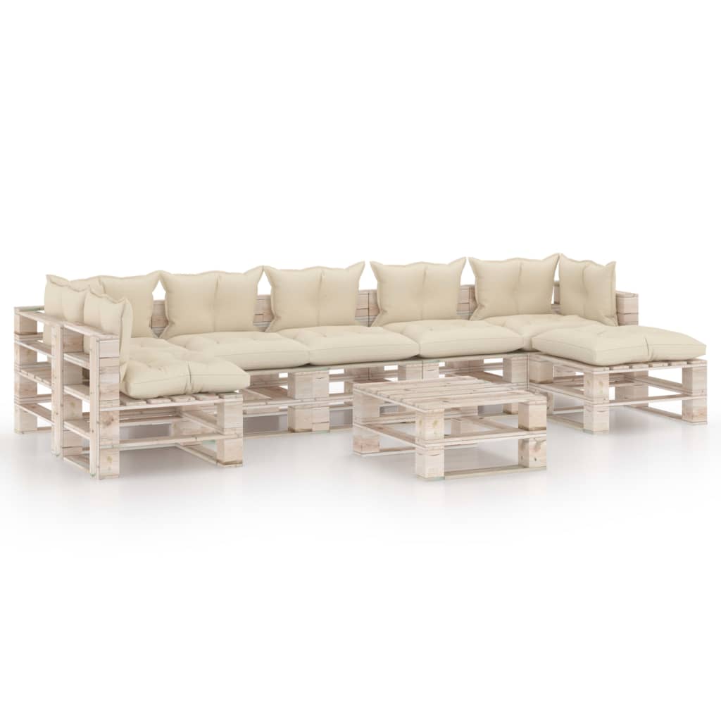 Mobilier de gradina din paleti cu perne crem cu 7 piese cu masa, vidaXL, Lemn, 70 x 67.5 x 62 cm, Crem