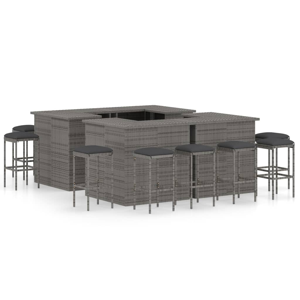 Set de bar de gradina cu perne, 16 piese, gri, poliratan