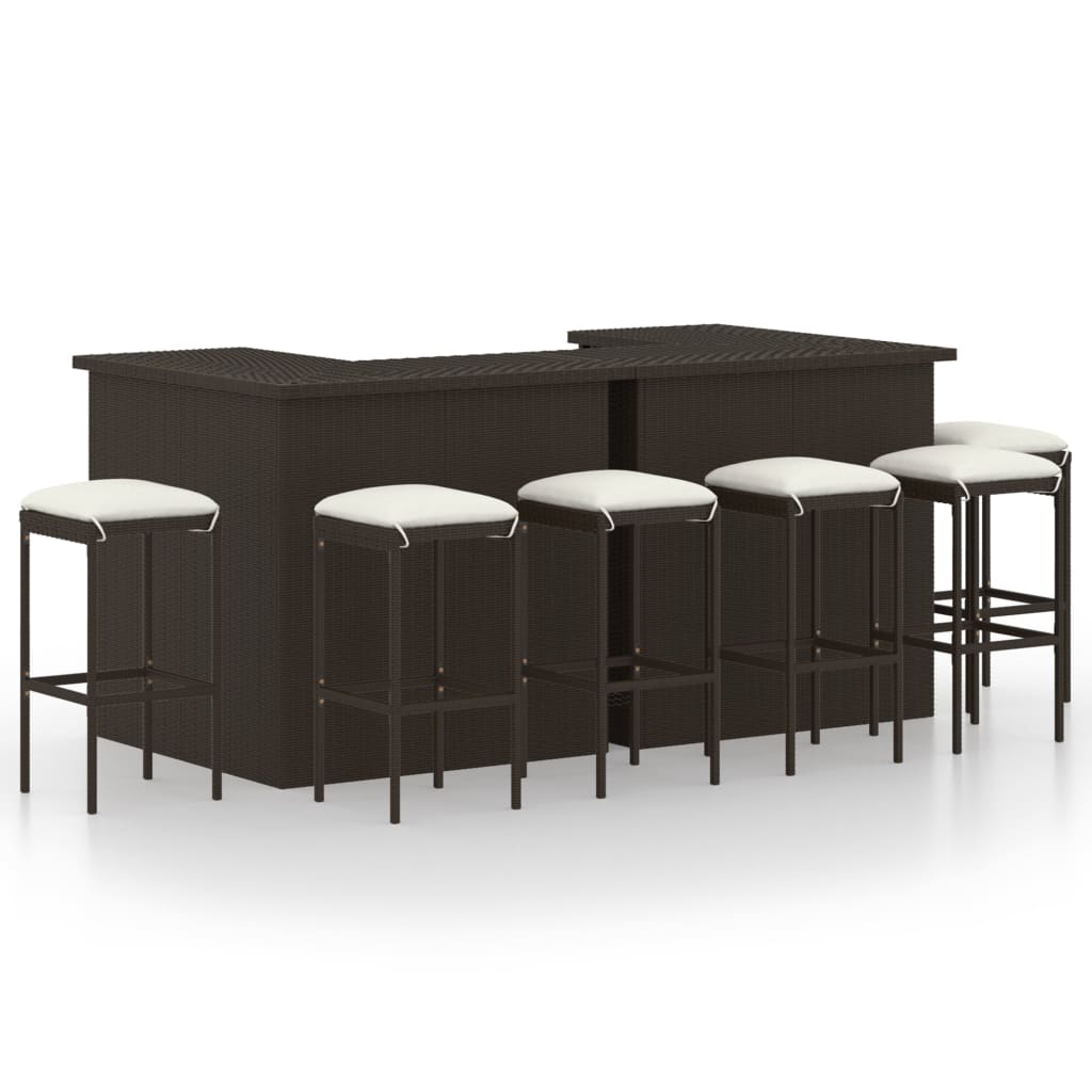 Set mobilier bar de gradina cu perne, 8 piese, maro, poliratan