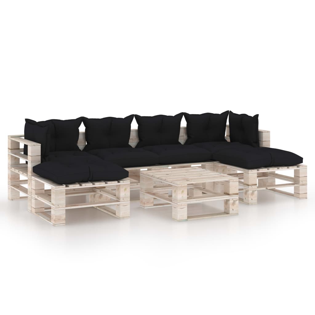 Set mobilier gradina din paleti cu 7 piese cu perne colorate incluse, vidaXL, Lemn, 70 x 67.5 x 62 cm, Negru