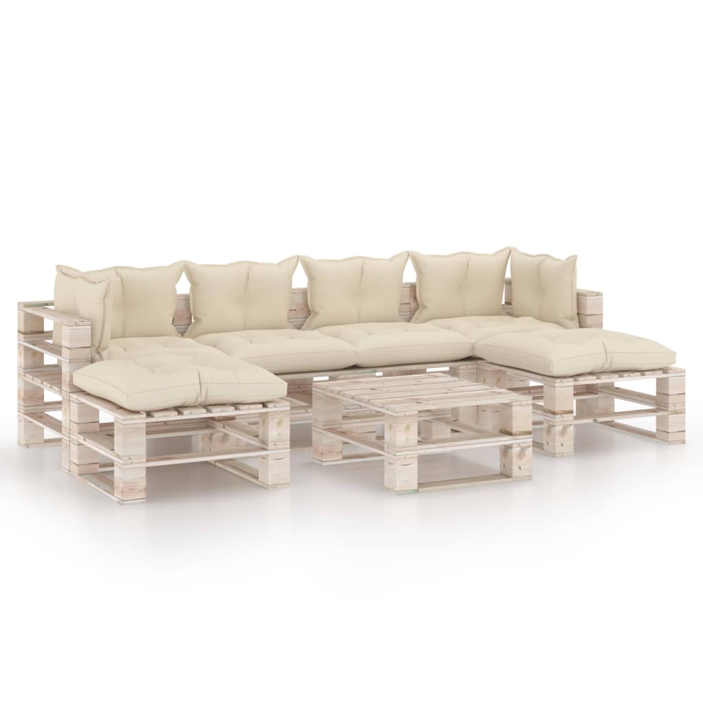 Mobilier de gradina din paleti cu perne colorate cu 19 piese, vidaXL, Lemn, 70 x 67.5 x 62 cm, Crem