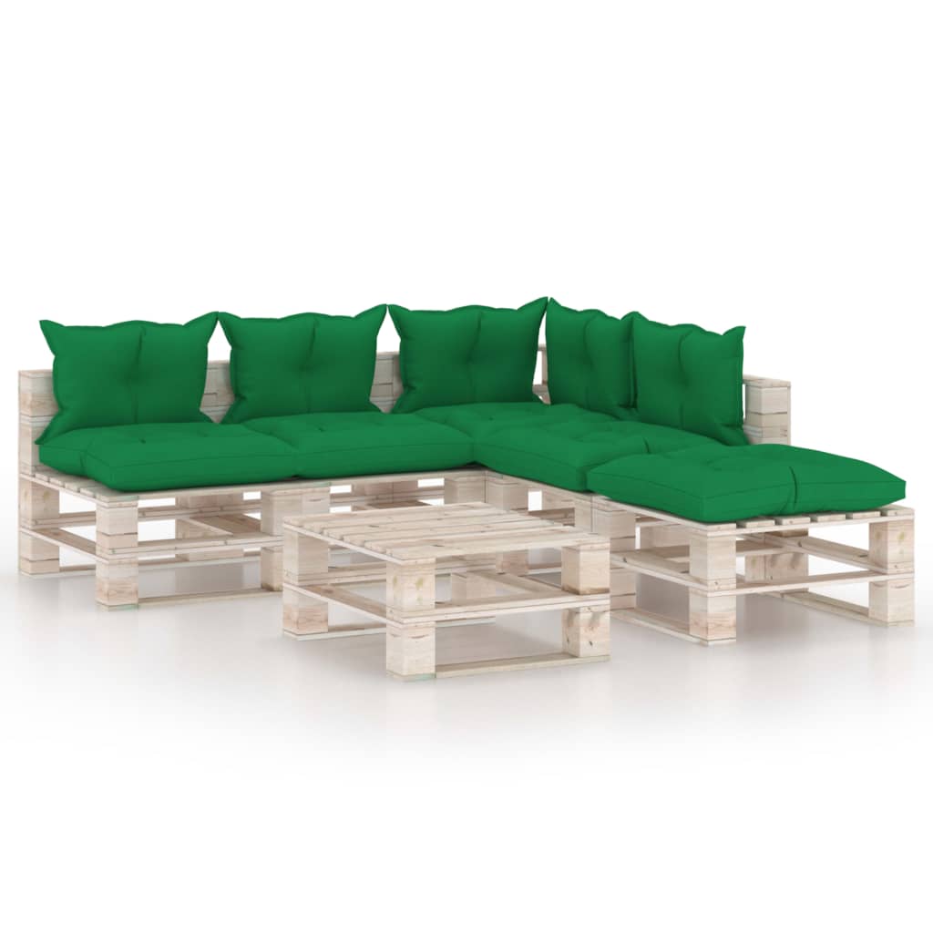 Set mobilier de gradina din paleti cu 6 piese cu perne colorate incluse, vidaXL, Lemn, 70 x 67.5 x 62cm, Verde