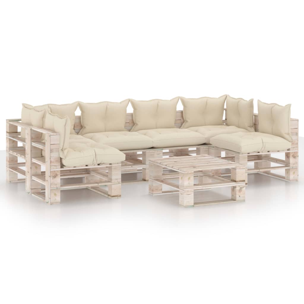 Mobilier de gradina din paleti cu perne colorate cu 21 piese, vidaXL, Lemn, 70 x 67.5 x 62 cm, Crem