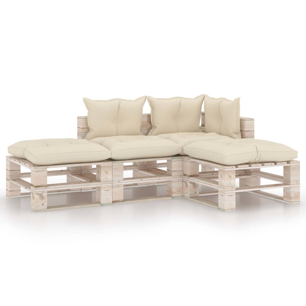 Mobilier de gradina din paleti cu 3 piese cu perne crem, vidaXL, Lemn, 70 x 67.5 x 62 cm, Crem