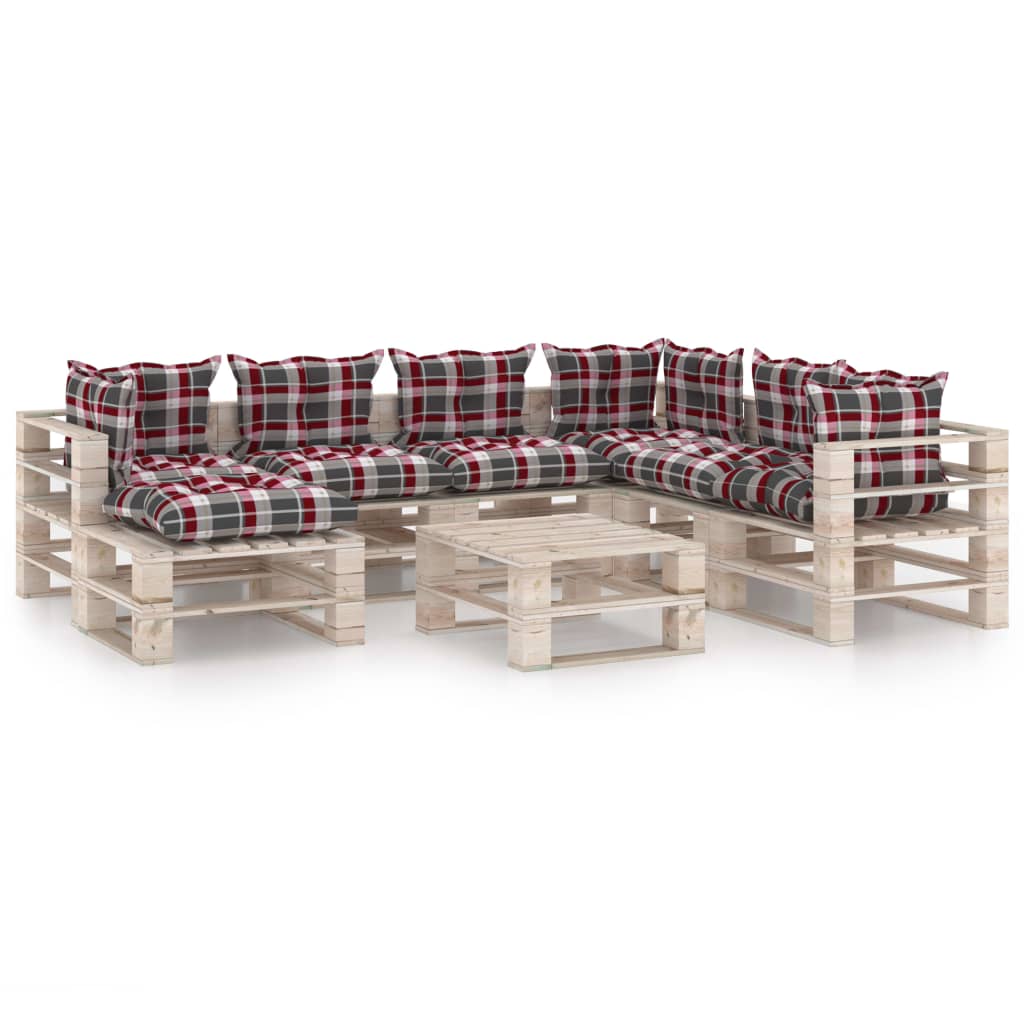 Set mobilier de gradina din paleti cu 1 masa, 1 taburet si 6 canapele cu perne, vidaXL, Lemn, 70 x 67.5 x 62 cm, Multicolor