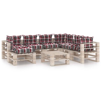 Set mobilier de gradina din paleti cu 1 masa, 1 taburet si 6 canapele cu perne, vidaXL, Lemn, 70 x 67.5 x 62 cm, Multicolor Set mobilier de gradina din paleti cu 1 masa, 1 taburet si 6 canapele cu perne, vidaXL, Lemn, 70 x 67.5 x 62 cm, Multicolor
