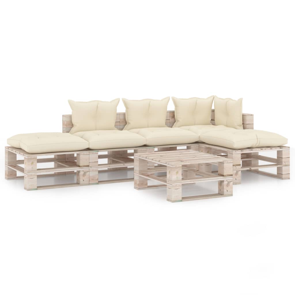 Mobilier de gradina din paleti cu perne crem cu 15 piese, vidaXL, Lemn, 70 x 67.5 x 62 cm, Crem