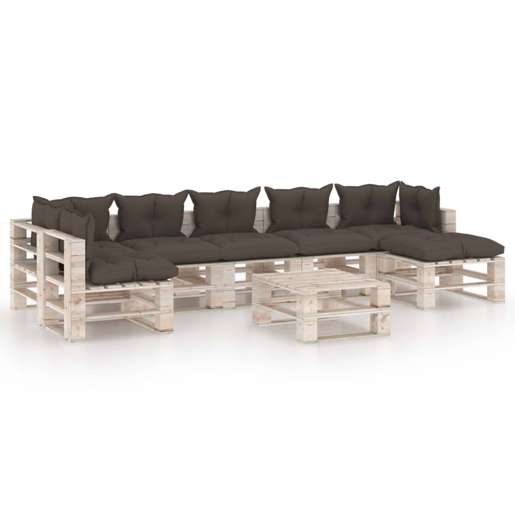 Mobilier de gradina din paleti cu perne maro cu 7 piese cu masa, vidaXL, Lemn, 70 x 67.5 x 62 cm, Maro