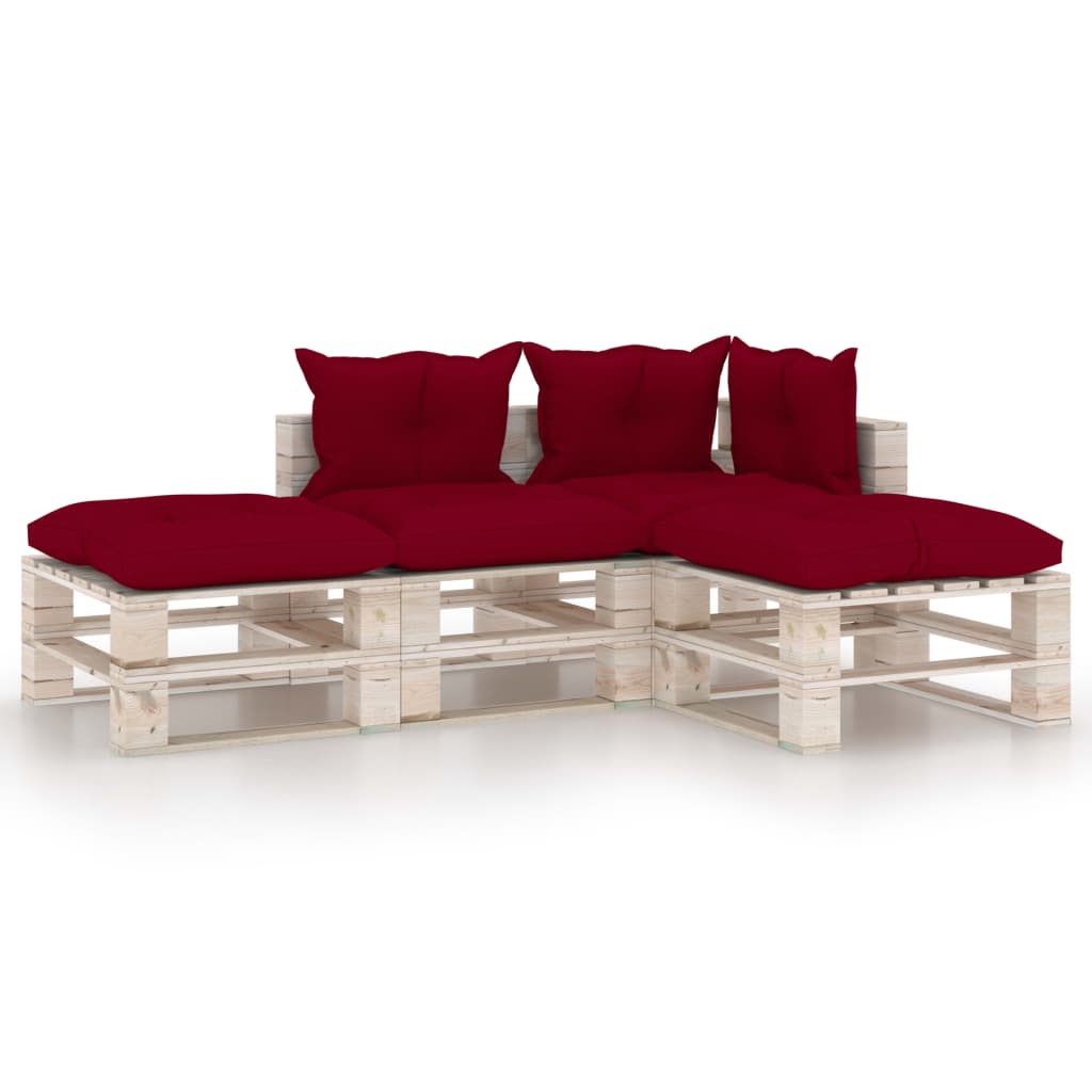 Mobilier de gradina din paleti cu 3 piese cu perne rosu inchis, vidaXL, Lemn, 70 x 67.5 x 62 cm, Rosu inchis