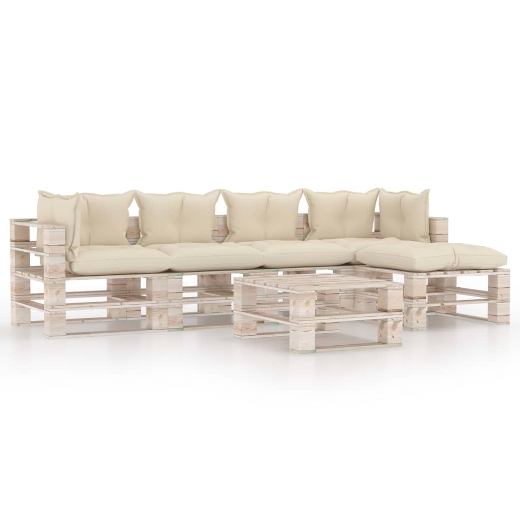 Mobilier de gradina din paleti cu perne colorate cu 17 piese, vidaXL, Lemn, 70 x 67.5 x 62 cm, Crem