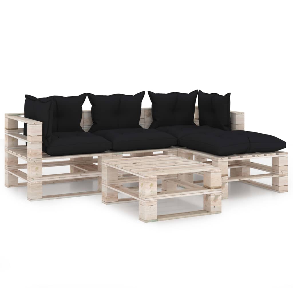 Mobilier de gradina din paleti cu 4 piese cu perne, vidaXL, Lemn, 70 x 67.5 x 62 cm, Negru