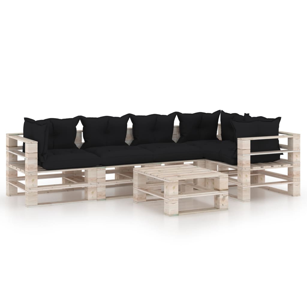 Set mobilier de gradina din paleti cu 6 piese cu 13 perne colorate incluse, vidaXL, Lemn, 70 x 67.5 x 62cm, Negru