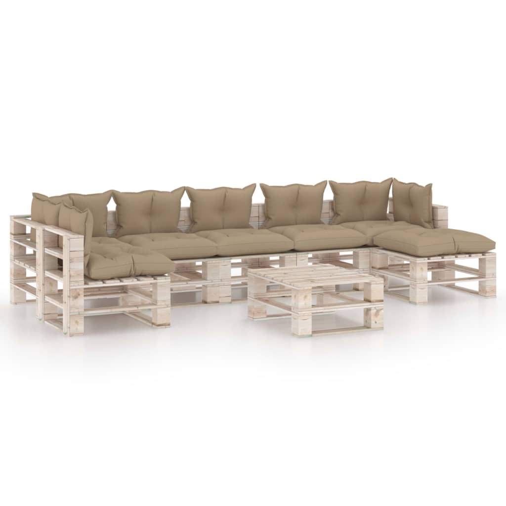 Set mobilier gradina din paleti, 8 piese, cu perne, lemn de pin