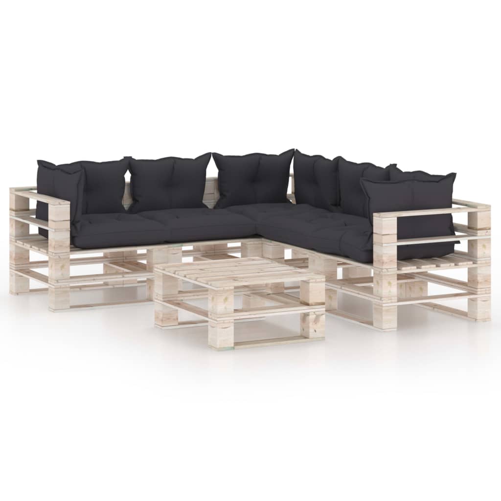 Mobilier de gradina din paleti cu perne colorate cu 19 piese, vidaXL, Lemn, 70 x 67.5 x 62 cm, Gri antracit