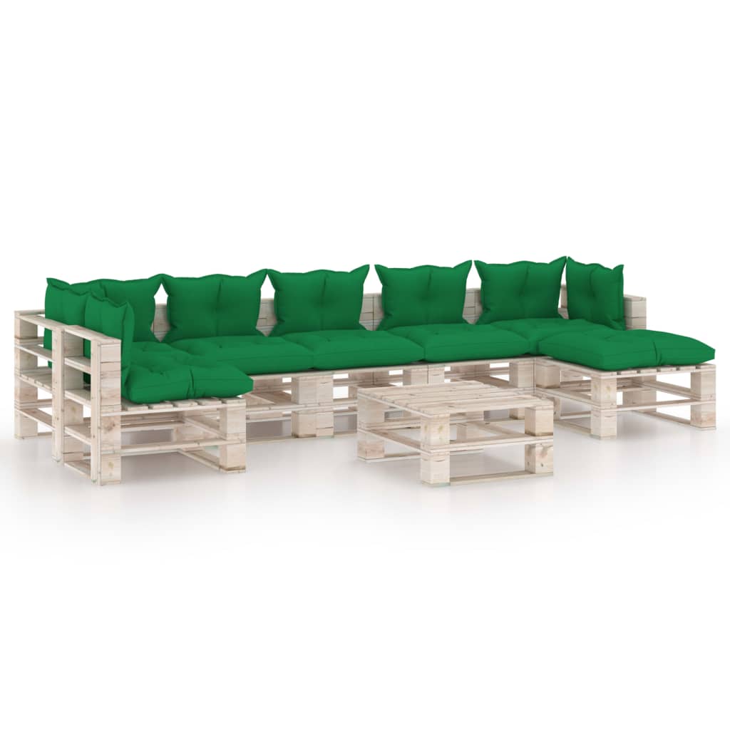 Mobilier de gradina din paleti cu perne verzi cu 7 piese cu masa, vidaXL, Lemn, 70 x 67.5 x 62 cm, Verde