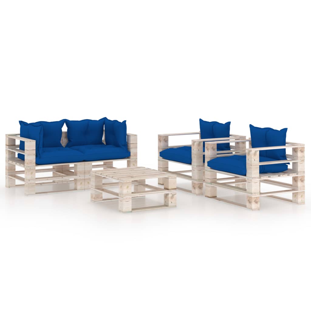 Mobilier de gradina din paleti cu perne colorate cu 15 piese, vidaXL, Lemn, 70 x 67.5 x 62 cm, Albastru