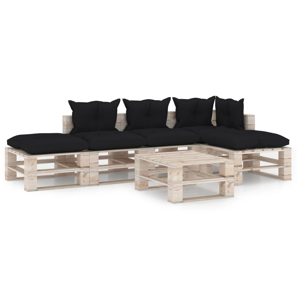 Mobilier de gradina din paleti cu perne negre cu 15 piese, vidaXL, Lemn, 70 x 67.5 x 62 cm, Negru