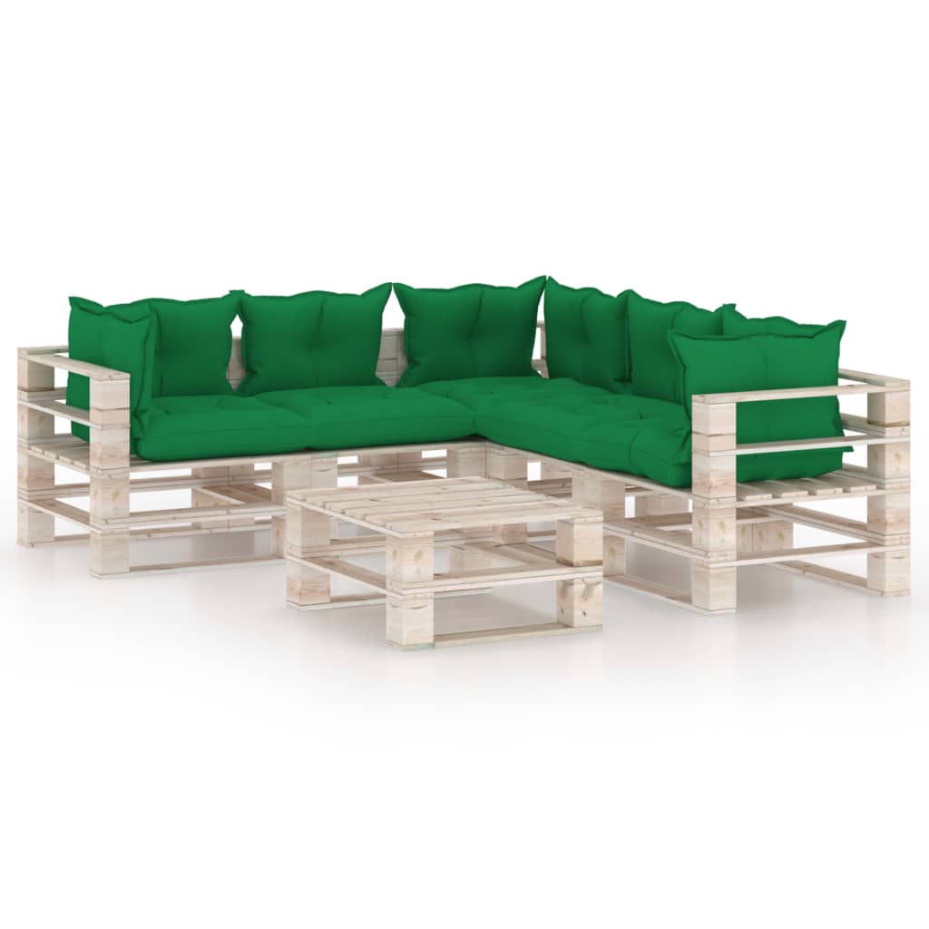 Set mobilier de gradina din paleti cu 6 piese cu perne colorate, vidaXL, Lemn, 60 x 69.4 x 62 cm, Verde