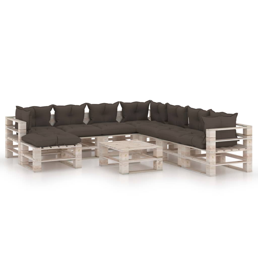 Mobilier de gradina din paleti cu 8 piese cu perne maro, vidaXL, Lemn, 70 x 67.5 x 62 cm, Maro