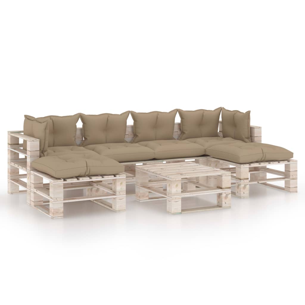 Mobilier de gradina din paleti cu perne colorate cu 19 piese, vidaXL, Lemn, 70 x 67.5 x 62 cm, Bej
