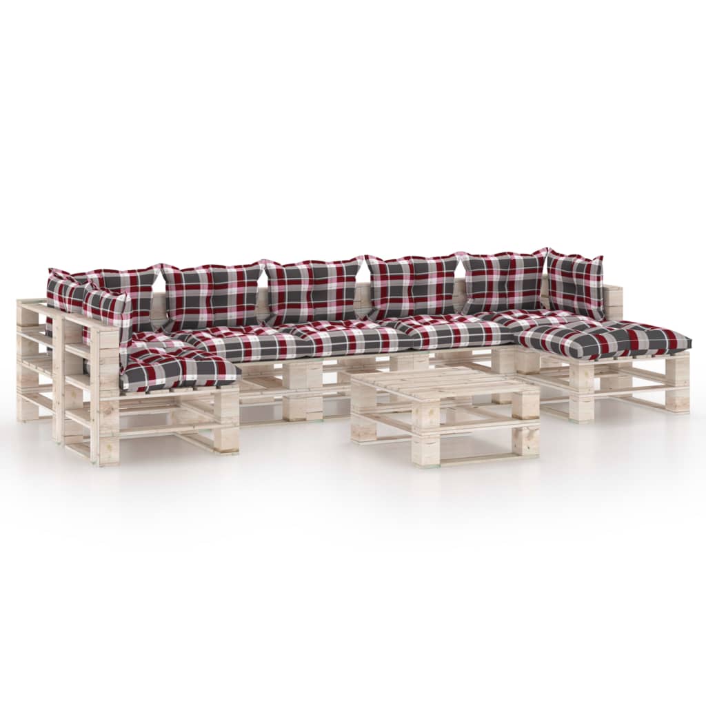 Mobilier de gradina din paleti cu perne colorate cu 7 piese cu masa, vidaXL, Lemn, 70 x 67.5 x 62 cm, Negru/Rosu