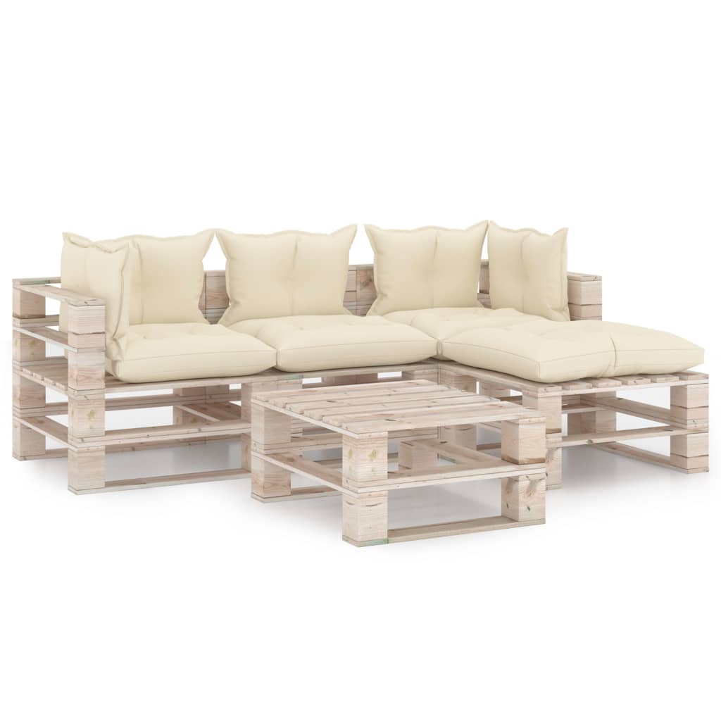 Mobilier de gradina din paleti cu 4 piese cu perne, vidaXL, Lemn, 70 x 67.5 x 62 cm, Crem
